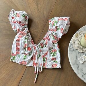 Hill House White Floral Ruffle Blouse